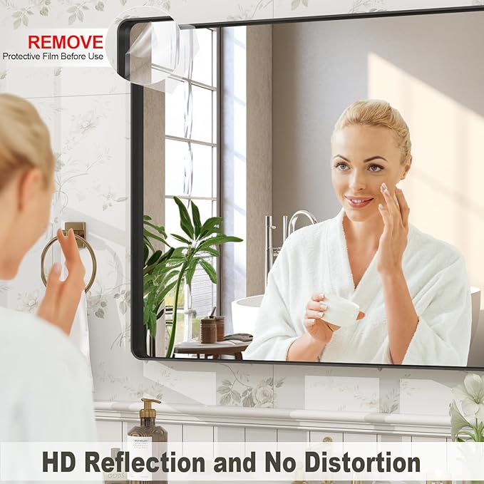 22x30 Inch Black Metal Framed Mirror for Bathroom, Matte Black Vanity Mirror, Rounded Rectangle Bathroom Mirror, Anti-Rust, Shatterproof (Horizontal/Vertical)