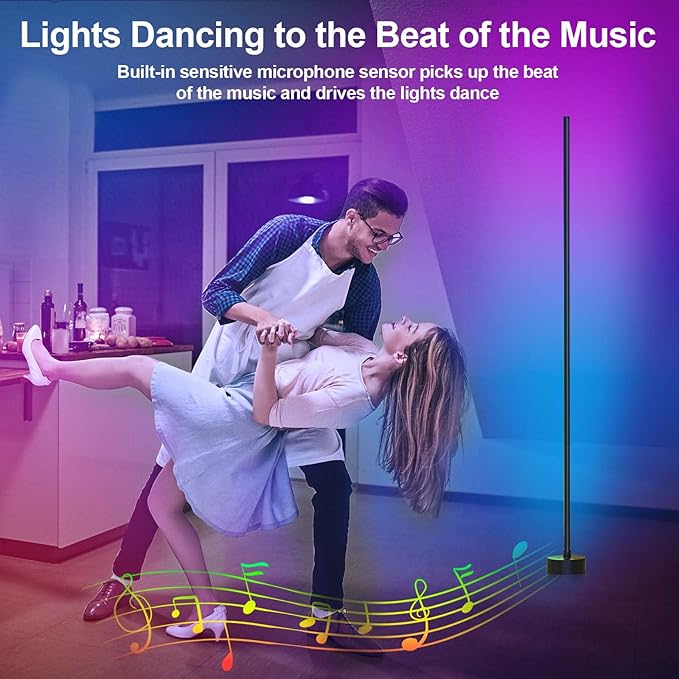 Corner Floor Lamp, 2 Pack LED Corner Lamp with App/Remote/Button Control, Smart RGB Floor Lamp with 16 Million DIY Colors & 68+ Scene, Music Sync for Living Room, Bedroom, Gaming Room