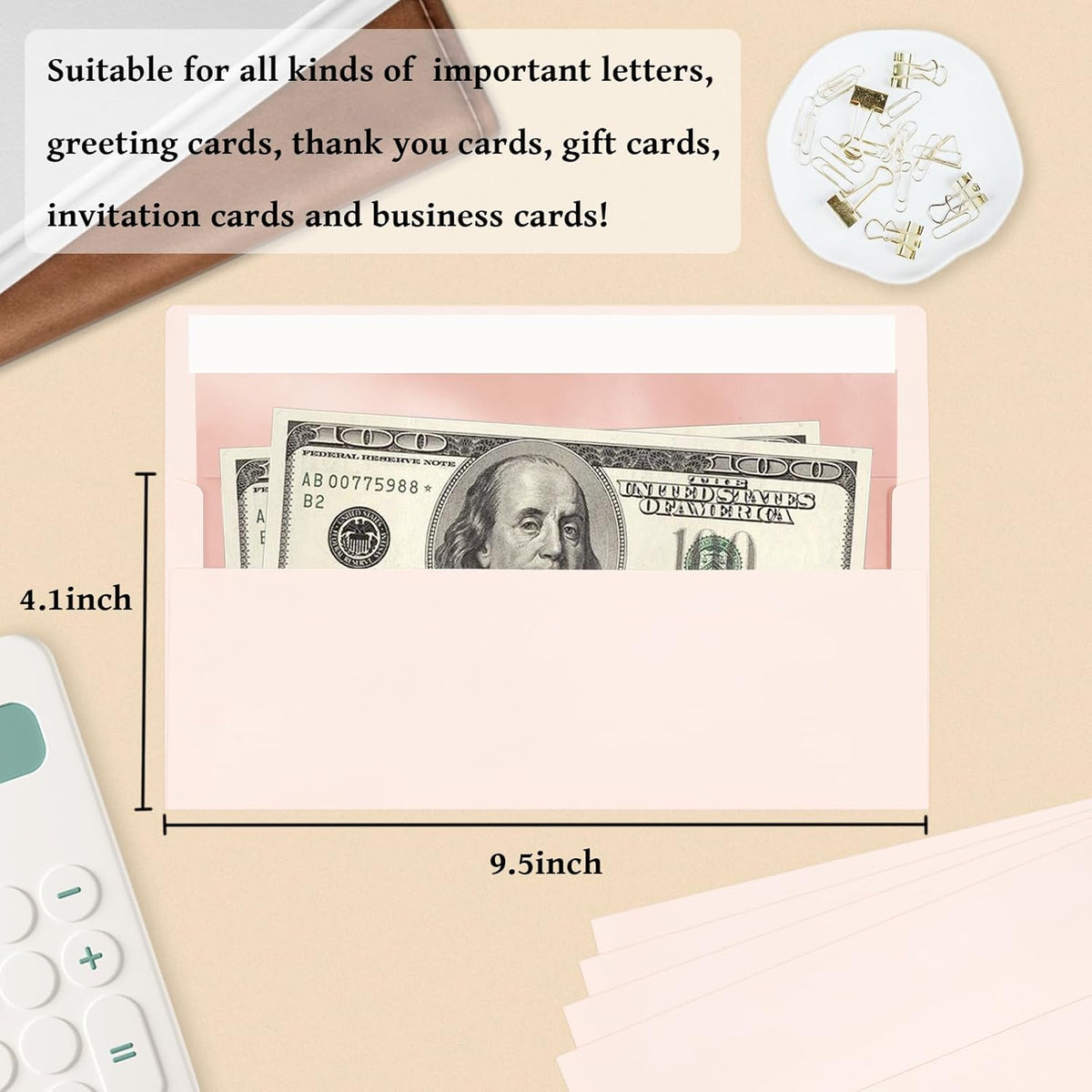 50 Pack #10 Blush Pink Business Envelopes with Metallic Rose Gold Foil Lining, Standard Letter Size Mailing Envelopes Self Seal for Checks Invoices Party Birthday Wedding, 4 1/8 x 9 1/2 Inch