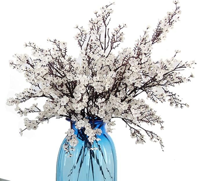 JAKY-Global Babys Breath Fabric Cloth Artificial Flowers 6 Bundle European Fake Silk Plants Decor Wedding Party Decoration Bouquets Real Touch DIY Home Garden(White)