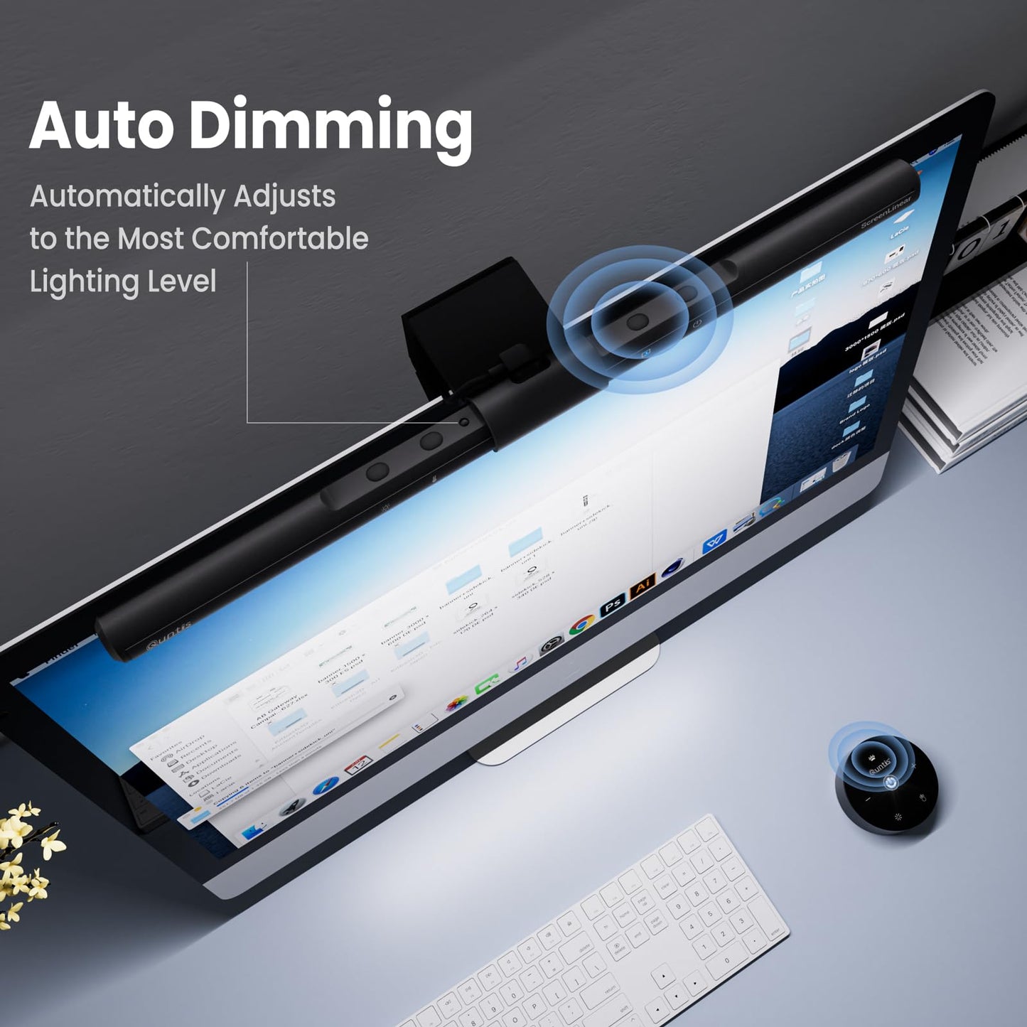 Quntis Computer Monitor Lamp, Screen Monitor Light Bar for Eye Caring, USB Reading LED Task Lamp with Auto-Dimming, Dimmable Light Bar, Touch Control, No Glare Space Saving Home Office Desk Lamps
