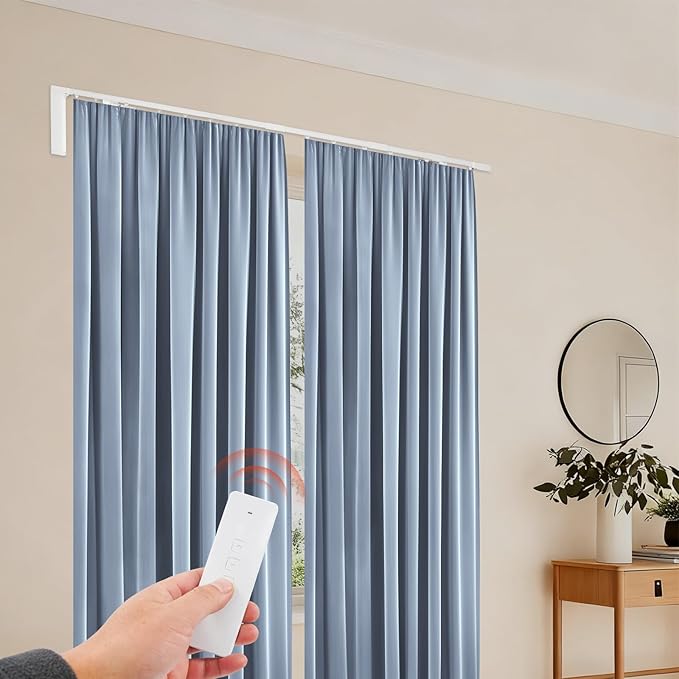Electric Curtain Tracks, 47.2-86.6in Motorized Curtain Rod System with 3 Control Methods, Low Noise, Automatic Curtain Opener Ceiling Track for ＜2.2m/7.21ft, Load Capacity 88.18lbs