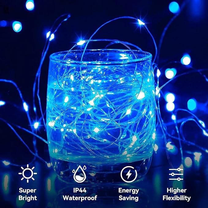 Christmas String Lights Waterproof 100 LED Battery Operated Fairy Lights Indoor Outdoor for Wedding Home Party Christmas Holiday 2PC (Blue)