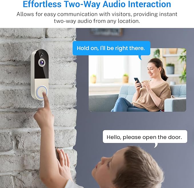 1080p Wireless Video Doorbell Camera, Smart Outdoor Surveillance Cam, Live View, Cloud Storage, AI Human Detection, Instant Alerts, Night Vision, Two Way Audio, 2.4G WiFi Only