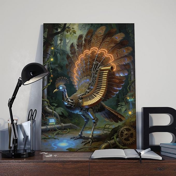 Framed Mechanical Fantasy Wall Art for Living Room TV Wall Vintage Steampunk Aesthetic Home Decor 16x24inch(40x60cm)