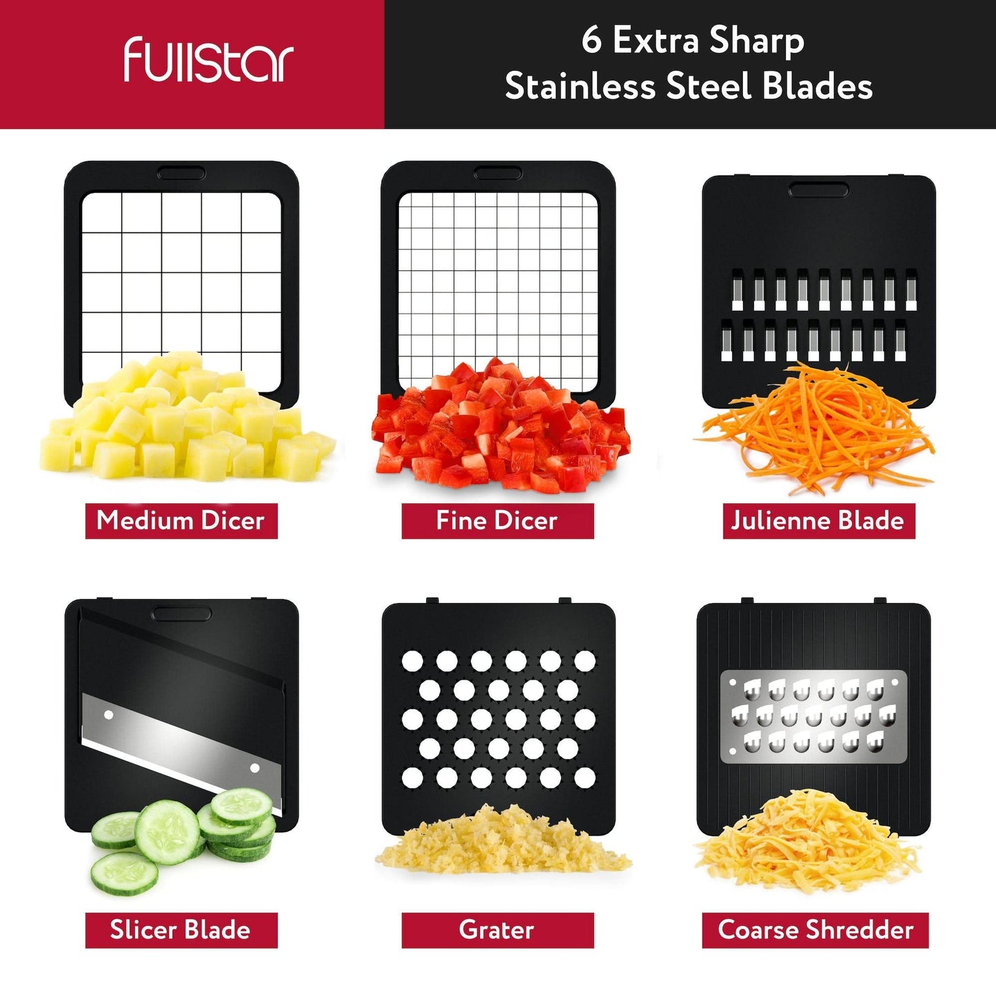 Fullstar Mandoline Slicer for Kitchen - Vegetable Chopper, Onion Potato Food Veggie Fruit Slicer and Cutter with Container, Kitchen Gadgets & Accessories, Home Essentials (6-in-1, White/Black)