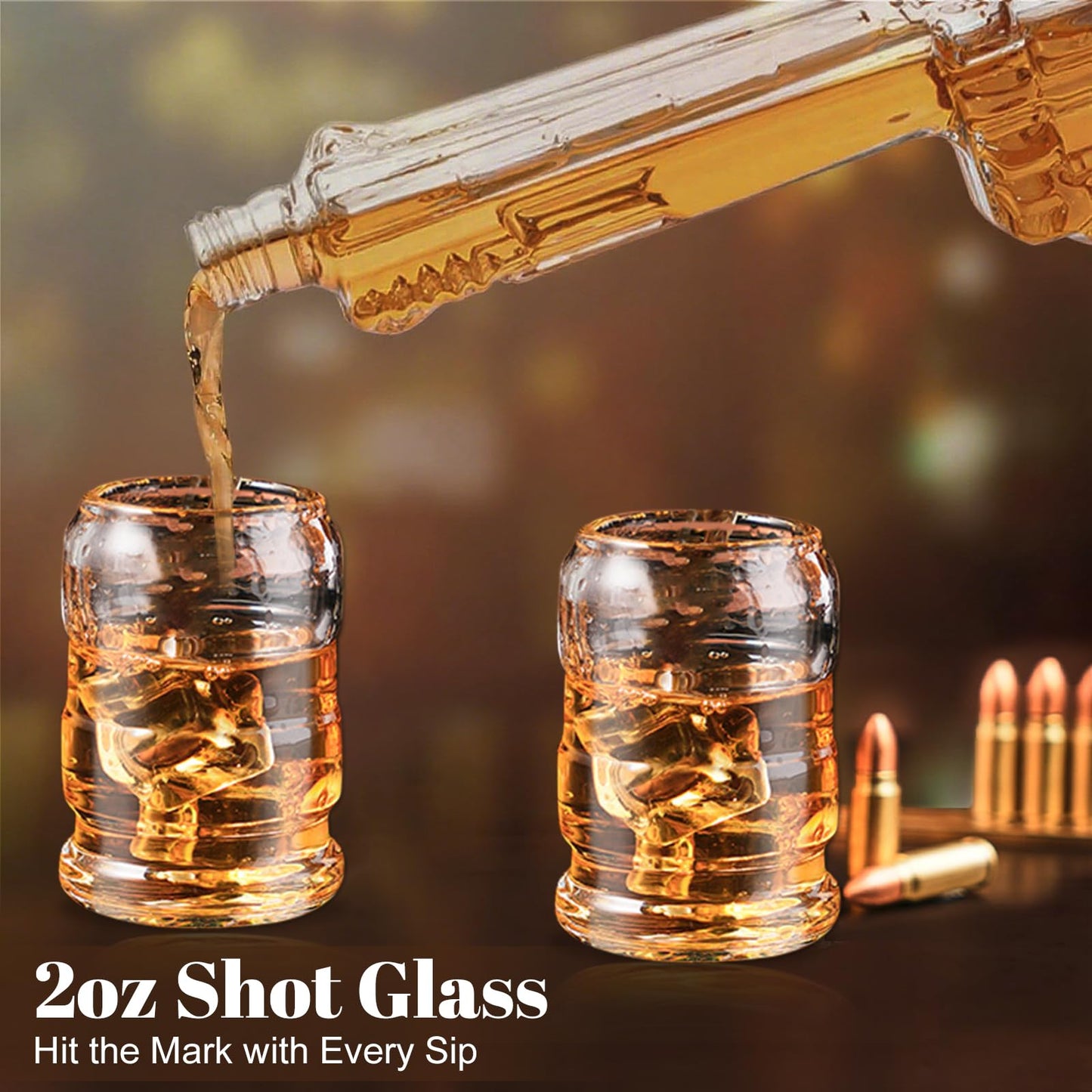 Gifts for Men Dad, 10 Oz Gun Whiskey Decanter Set with Shot Glass, Liquor Decanter Sets for Men Unique Anniversary Christmas Gifts Ideas for Him Husband Brother, Cool for Home Bar