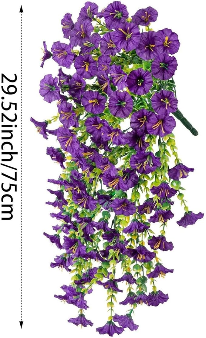 6-Pack Outdoor Faux Plants, 69-Flowered Large Morning Glory, Uv-Resistant Artificial Morning Glory,Perfect for Outdoor Decoration in All Seasons Such as Porches and Gardens (Purple)
