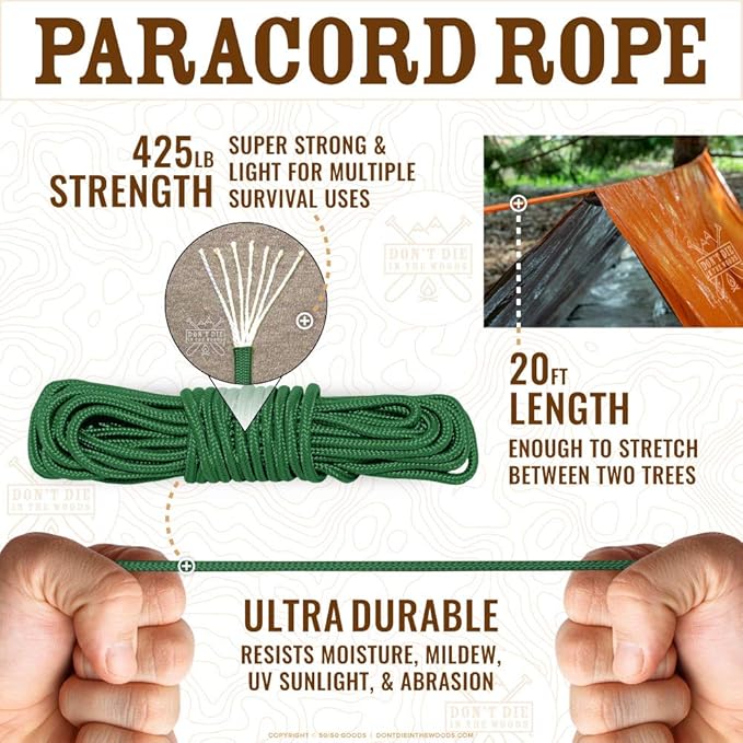 World's Toughest Ultralight Survival Tent • 2 Person Mylar Emergency Shelter Tube Tent + Paracord • Year-Round All Weather Protection for Hiking, Camping, & Outdoor Survival Kits