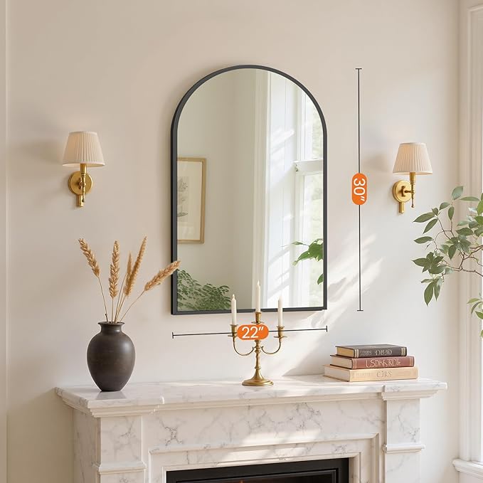 Sweetcrispy 20"x31" Arched Black Bathroom Mirrors for Wall, Bathroom Mirrors for Over Sink, Wall Decor for Bathroom, Entryway, Bedroom, Vanity