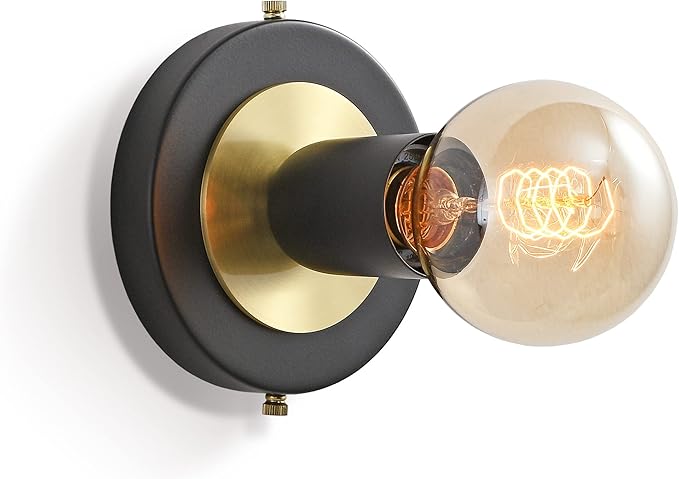 BRIGHTTIA Luna Uno 1-Light Wall Sconce - Mid Century Industrial Modern Flush Mount Fixture for Wall & Ceiling - Minimalist Lamp for Bathroom and Small Spaces - Black & Gold (BC0026-1BG)