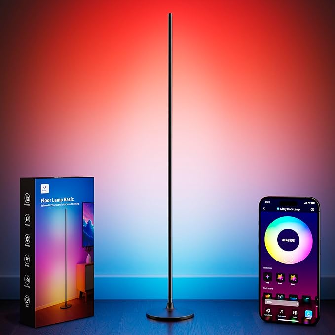 Ailofy Corner Floor Lamp, Corner Lamp Compatible with Alexa & Google Assistant, 16 Million DIY Colors, Sync with Music, App Control, Timer Setting, LED Floor Lamp for Living Room and Bedroom, Black