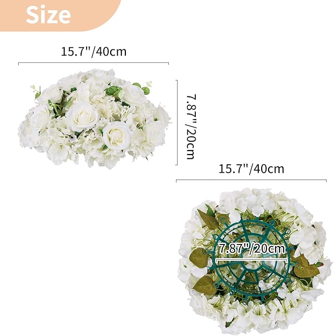 NUPTIO Flower Ball Arrangement Bouquet - 10 Pcs 15.7 inch Diameter White Fake Flowers Roses Balls for Centerpieces Tables - Artificial Rose Arrangements for Wedding Centerpiece Table Decorations