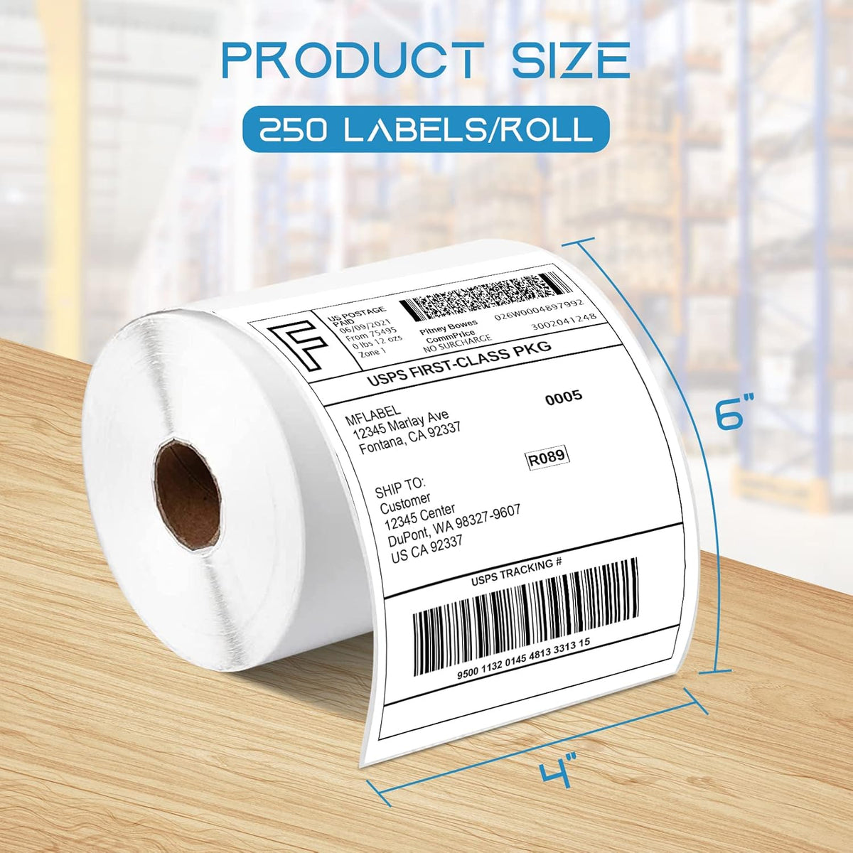 MFLABEL 4x6 Thermal Shipping Labels - 20 Rolls of 250, Perforated & Smudge-Proof Direct Thermal Labels Compatible with Rollo, Zebra, Munbyn |for Amazon USPS UPS FedEx Shopify (Not for Dymo/Brother)