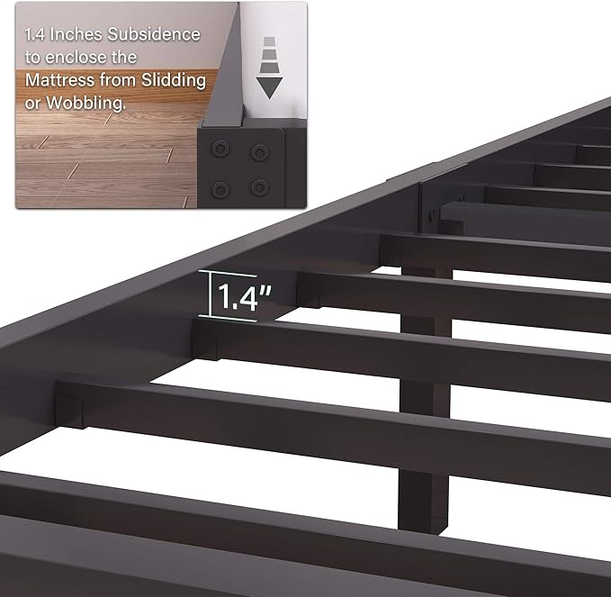 45MinST 14 Inch Reinforced Platform Bed Frame/3500lbs Heavy Duty/Easy Assembly Mattress Foundation/Steel Slat/Noise Free/No Box Spring Needed, King