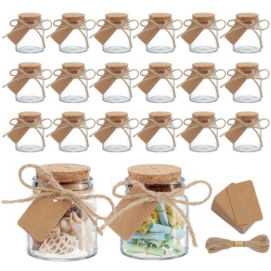 PH PandaHall 14pcs Small Glass Jars with Cork Stoppers, Mini Glass Bottles Wishing Bottle Clear Empty Bottles with Tag Label and Twine for Wedding Favors Message Party Decorations Gift 50ml/1.7oz