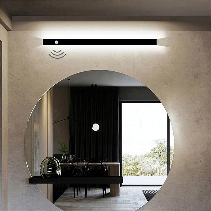 LED Rectangles Wall Lamp with Motion Sensor 3000K/4000K/6500K Indoor Black Sconce Long Bedside Lights Corridor Minimalist Style for Bedroom Kitchen