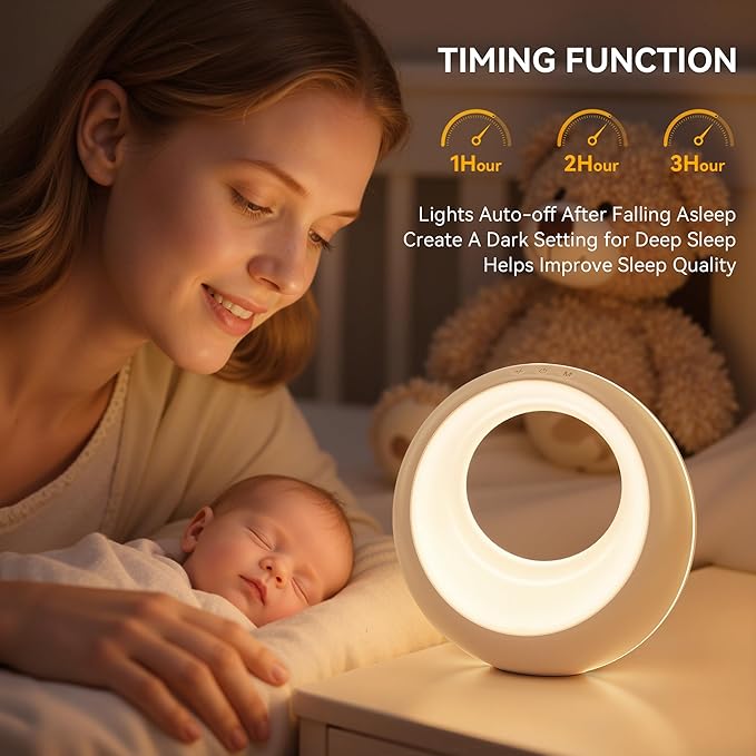 Auxmir Nursery Night Light for Baby, Magic Moon Lamp for Kids and Adult 7 Lighting Colors & 9 RGB Modes, Rechargeable Bedside Table Lamp with Timing Function, Sleep Aid Nursing Lamp for Bedroom