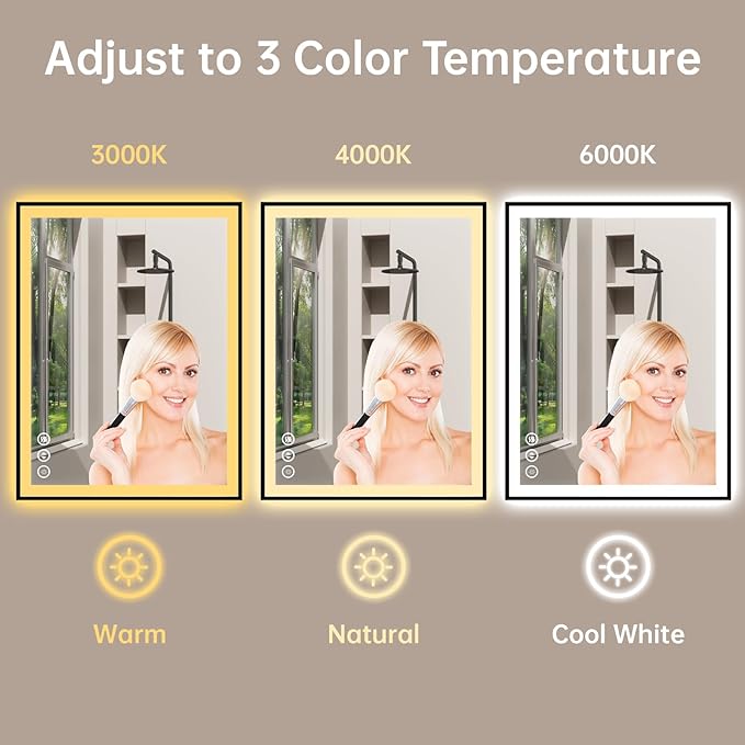 24x32 LED Bathroom Mirror with Lights, Black Aluminum Framed, Backlit + Front Lit, Lighted Bathroom Vanity Mirror for Wall, Anti-Fog, Memory Function, Dimmable, Shatterproof ETL Listed