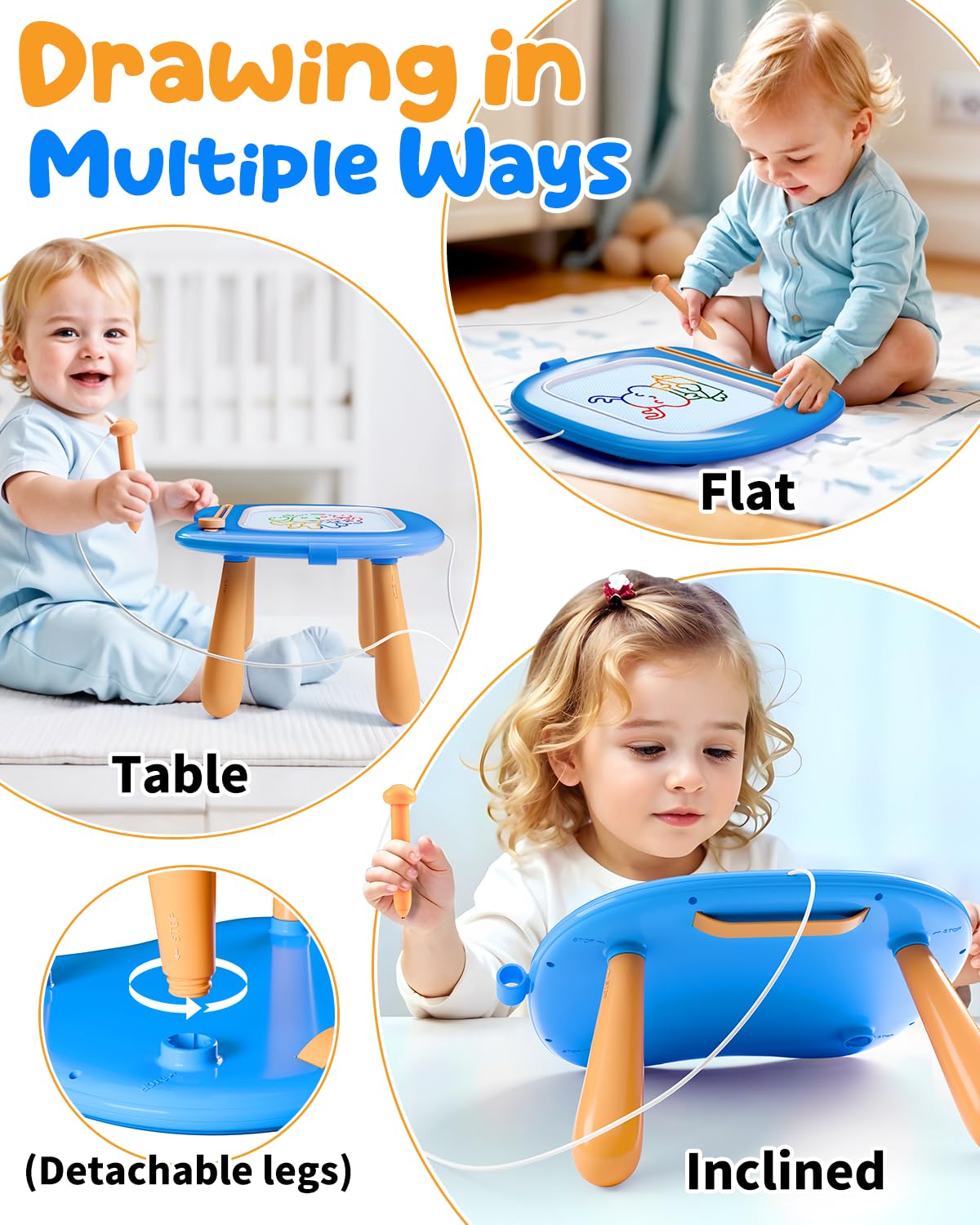 Magnetic Drawing Board Toddlers Toys for 1 2 Year Old Boys - Preschool Education Learning Toys for 12-18 Month Baby - Doodle Pad Birthday Gifts Presents for Kids Age 1-3 - Blue