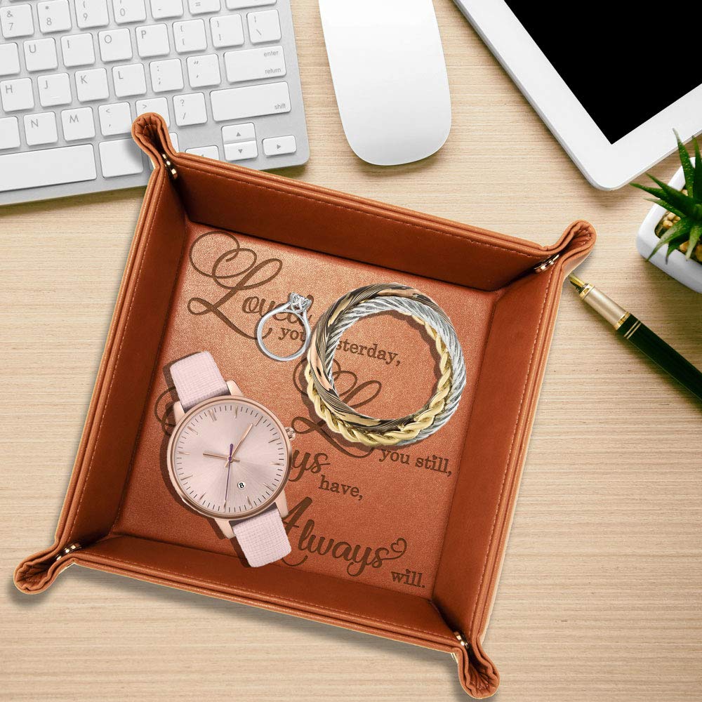KATE POSH - Loved You Yesterday, Love You Still, Always Have, Always Will Engraved Leather Catchall Valet Tray, Our 3rd Wedding Anniversary, 3 Years as Husband & Wife, Gifts for her, him (Rawhide)