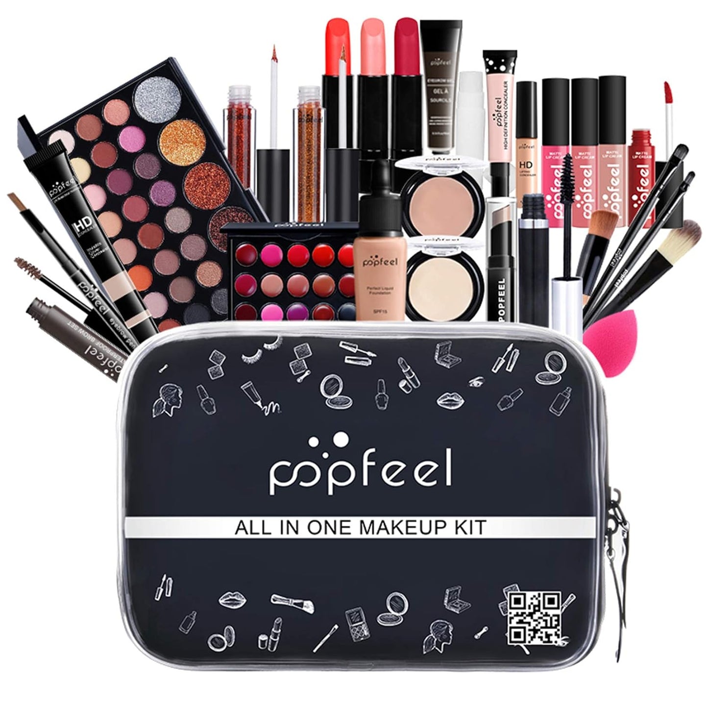 All-in-one Makeup Set Holiday Gift | Full Makeup Kit for Women Essential Starter Bundle Include Eyeshadow Palette Lipstick Blush Cream Concealer Face Powder Eyeliner Mascara Lipgloss Brush
