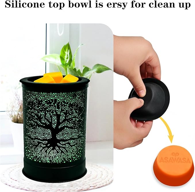ASAWASA Metal Wax Warmer for Scented Wax,Electirc Wax Melt Warmer Candle Burner with 7 Colorful Changing Lights & 1 Silicone Dishes for Office Home Decor(Colorful Banyan)