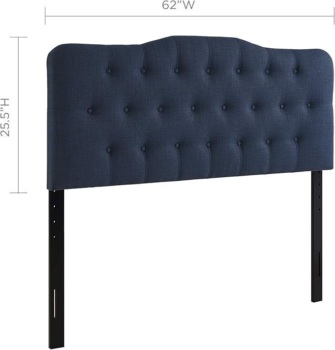 Modway Annabel Tufted Button Linen Fabric Upholstered Queen Headboard in Navy