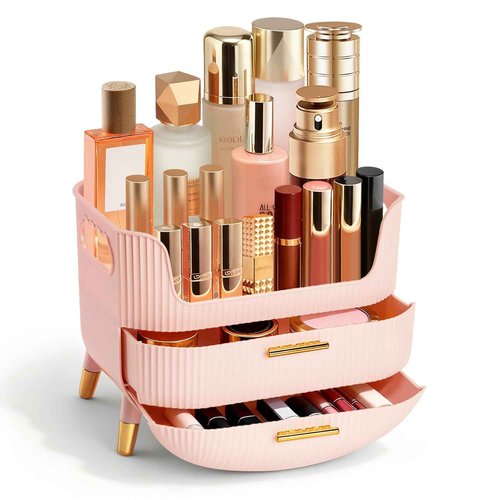MASSY Egg Shape(Oval) Makeup Storage Box, Countertop Portable Vanity Cosmetics Organizer Preppy Style