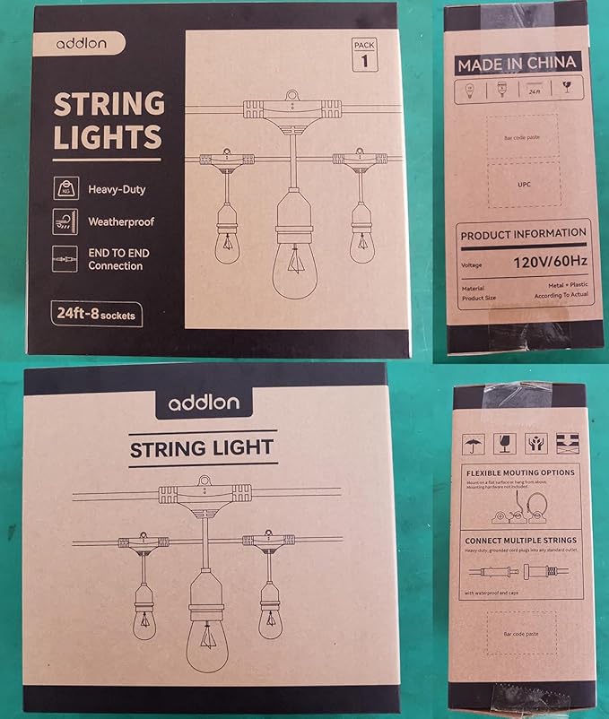 addlon 24FT Outdoor String Lights Commercial Grade Weatherproof Strand Edison Vintage Bulbs, ETL Listed Heavy-Duty Decorative Café Market Patio Lights for Bistro Classic Black