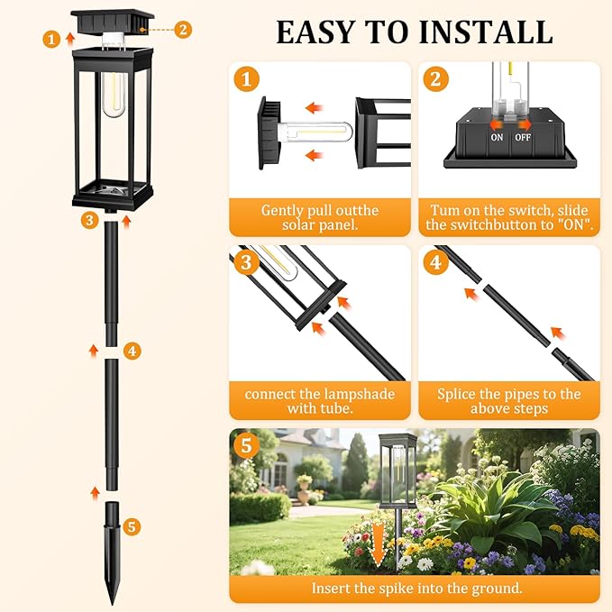 8 Pack Solar Pathway Lights Outdoor, IP65 Waterproof Solar Lights Outdoor ，Auto On/Off Walkway Landscape Lighting, Warm White LED for Garden, Yard, Driveway, Patio Landscape Decor