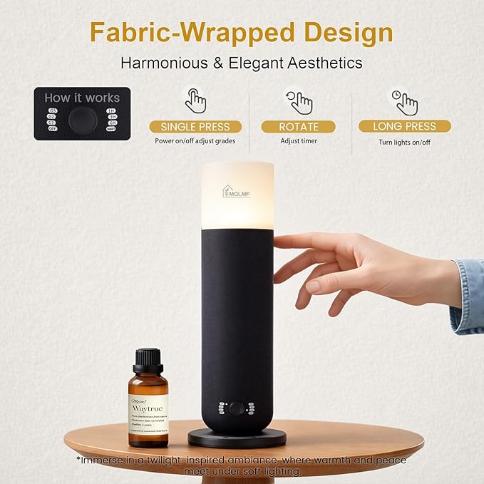 Hotel Collection Diffuser Machine,Fabric-Wrapped Design,Candlelight Atmosphere Lamp,1000 Sq Ft,Waterless Essential Oil Diffuser,Hotel Scent Diffuser,Scent Air Machine for Home - Weave Black