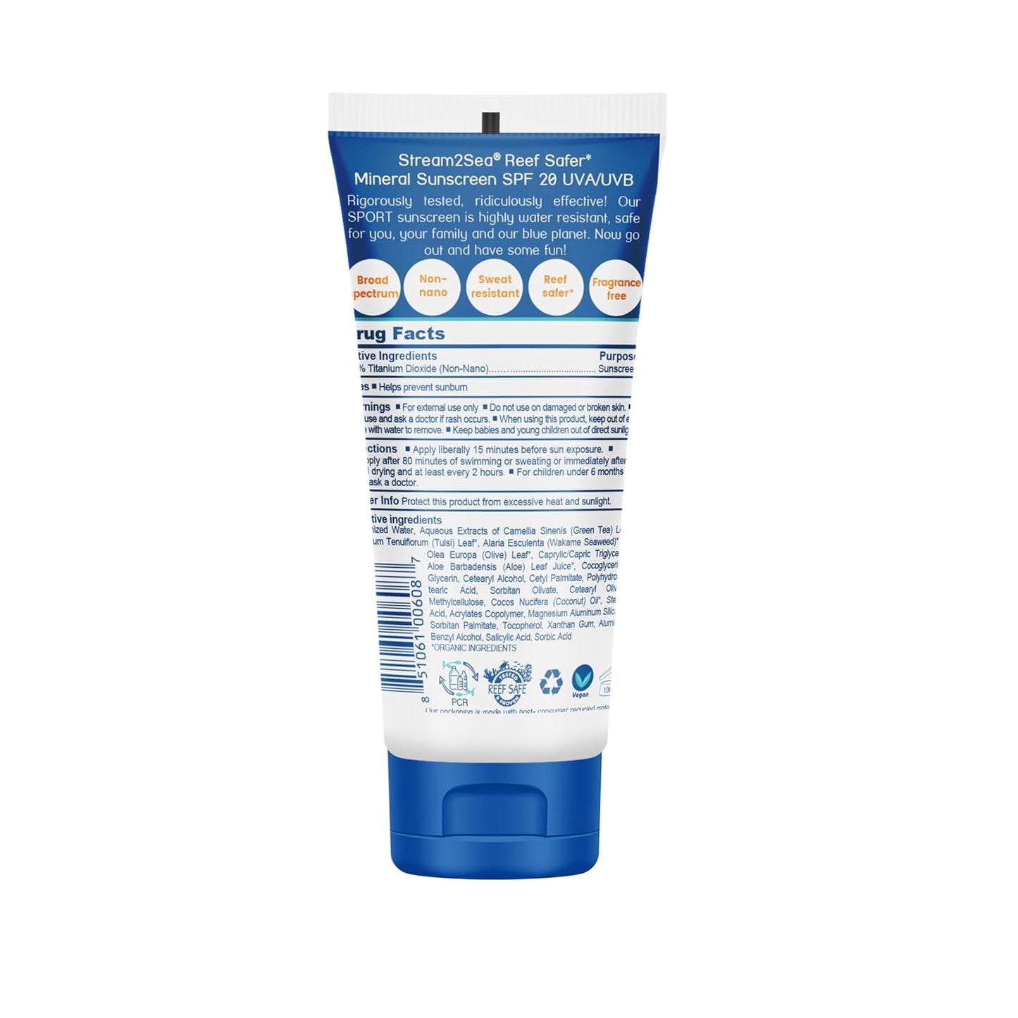 STREAM 2 SEA SPF 20 Biodegradable Mineral Sunscreen, 3 Fl oz Paraben Free Non Greasy and Moisturizing Reef Safe Sunscreen For Face and Body Protection Against UVA and UVB