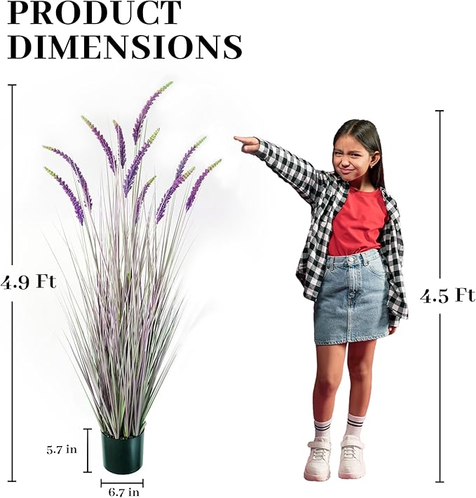 KOL 59in Artificial Veronica Spiked Speedwell Grass, 5ft Faux Veronica Spicata Flower, Tall Fake Reed Grass for Home Office Garden Wedding Décor, Indoor Outdoor Fake Plant, UV-Resistant, Purple
