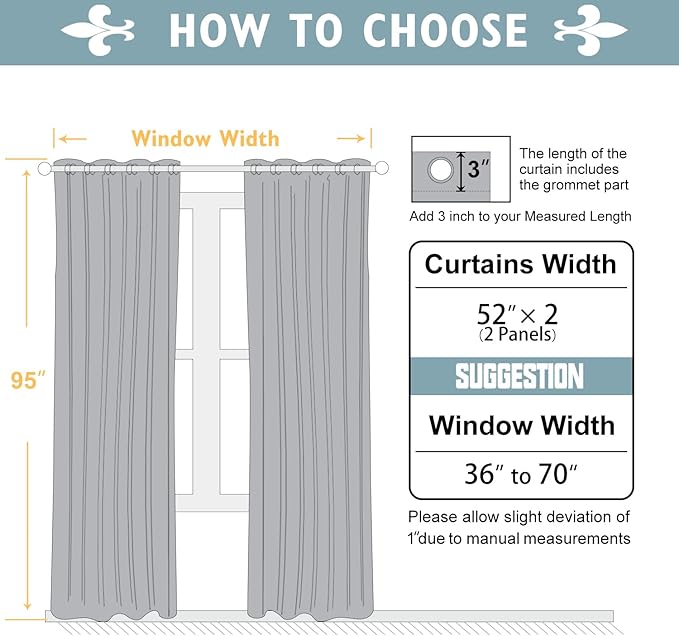 ChrisDowa 100% Blackout Curtains for Bedroom with Black Liner, 2 Thick Layers Total Blackout Thermal Insulated Grommet Long Window Curtains 2 Panels Set (Grey, 52 x 95 Inch)