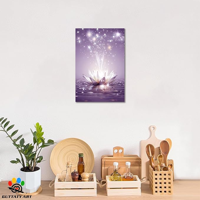 Zen Canvas Wall Art, White Lotus Flower Bloom in Water Picture, Zen Blue Flower Painting, Modern Framed Spiritual Home Artwork for Yoga Spa Meditation Spiritual Room Living Room Office 32x48 inch