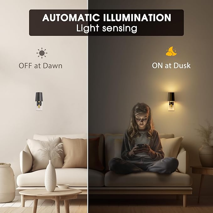 Briignite Night Light, Night Lights Plug into Wall, Dusk to Dawn Sensor, Soft White 3000K, 0-100LM, Plug in NightLight, Vintage Night Light Lamp for Hallway Bedroom Stairway