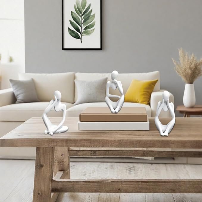 Mingzhang 3pcs Thinker Statue Abstract Art Thinker Figurines White Home Decor for Living Room, Office, Coffee Table, Bookshelf Decoration, Housewarming Gifts