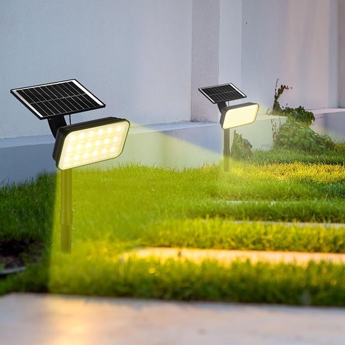 Solar Spot Lights Outdoor, 2 Pack Landscape Spotlights 3 Lighting Modes IP65 Waterproof Adjustable Solar Panel House Light for Yard Garden