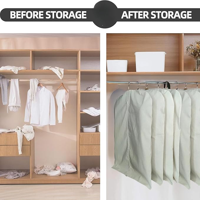 Garment Bag for Hanging Clothes – Organic Cotton Suit & Coat Cover with Zipper | Breathable Closet Organizer for Travel & Storage (X-Large (24"x60"), Off-White)