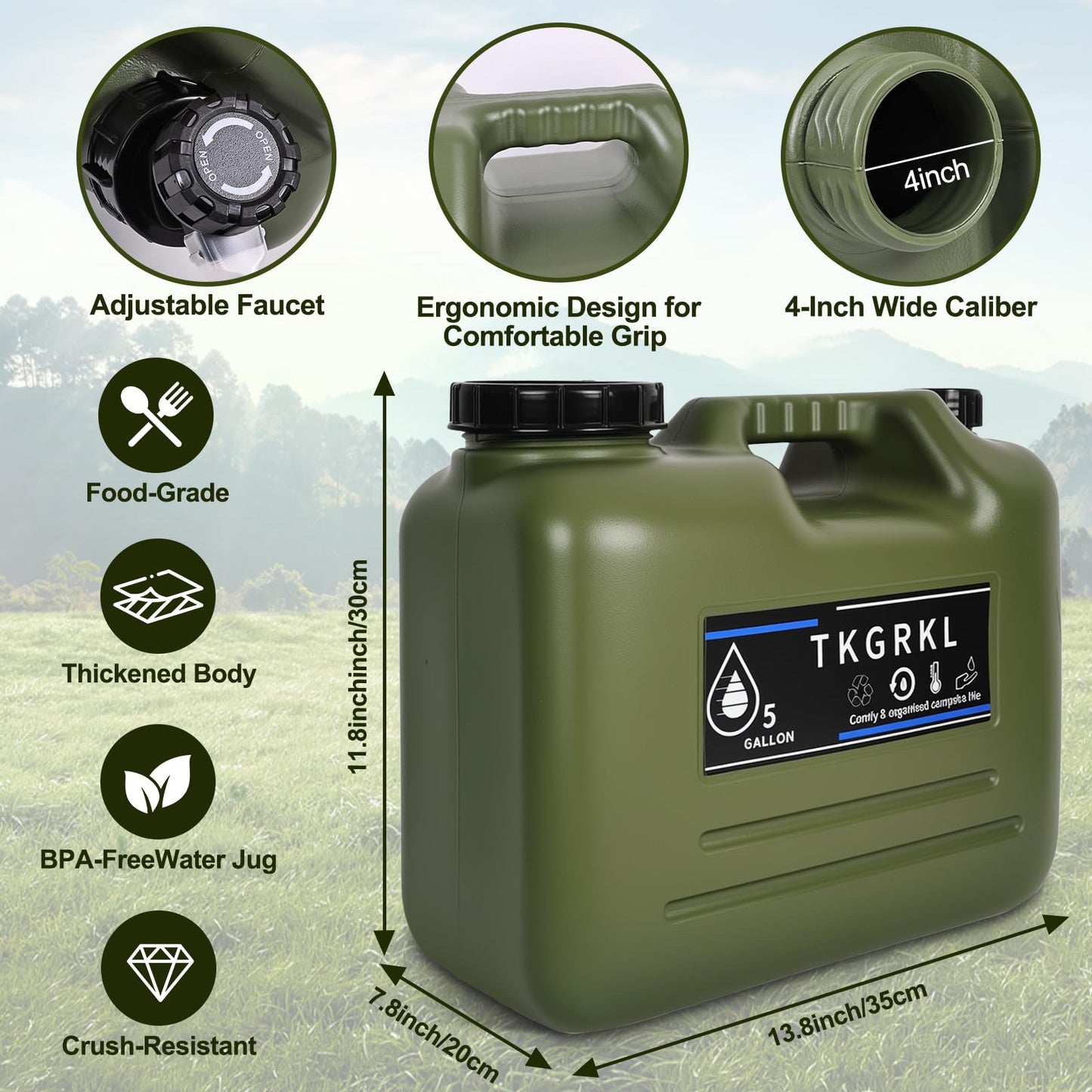 Camping Shower with Heater and 5-Gallon Water Jug, 6000mAh Rechargeable Portable Shower, 1500w Immersion Heater with Auto Shut-Off, Rinse Kit Portable Shower with USB Solar Charging Panel For Camping