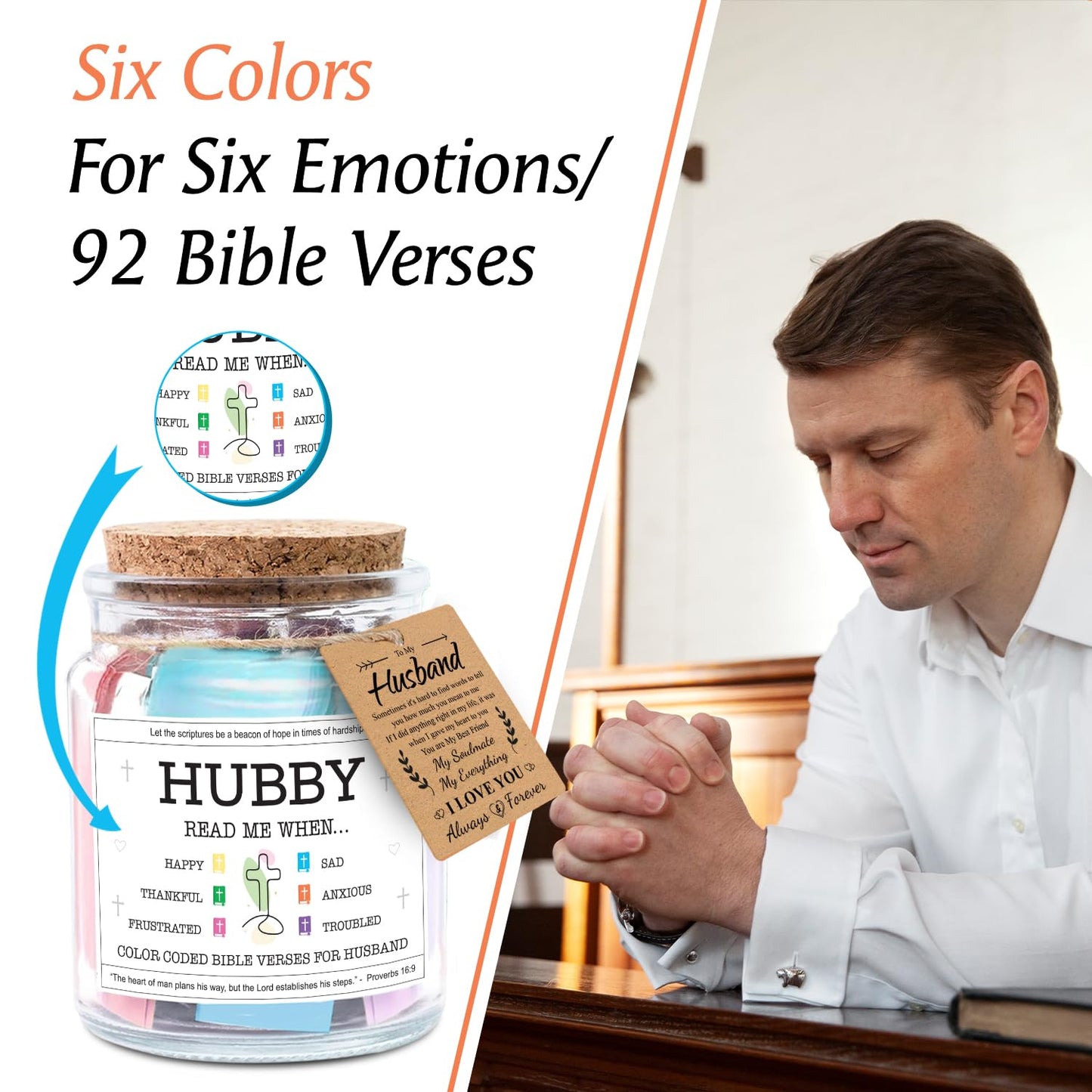 NewEleven Gifts For Husband - Husband Birthday Gift, Christian Gift For Him, Husbands - Anniversary Present For Him Hubby From Wife, Her - Decorative Glass Scripture Jar With 92 Bible Verse