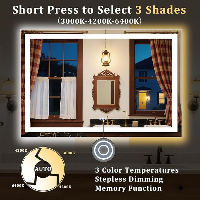 30"x22" Smart LED Bathroom Mirror - Dimmable Brightness, Backlit & Frontlit Lighting, 3 Color Modes, Anti-Fog, Memory Function, Wall Mounted Lighted Vanity Makeup Mirror