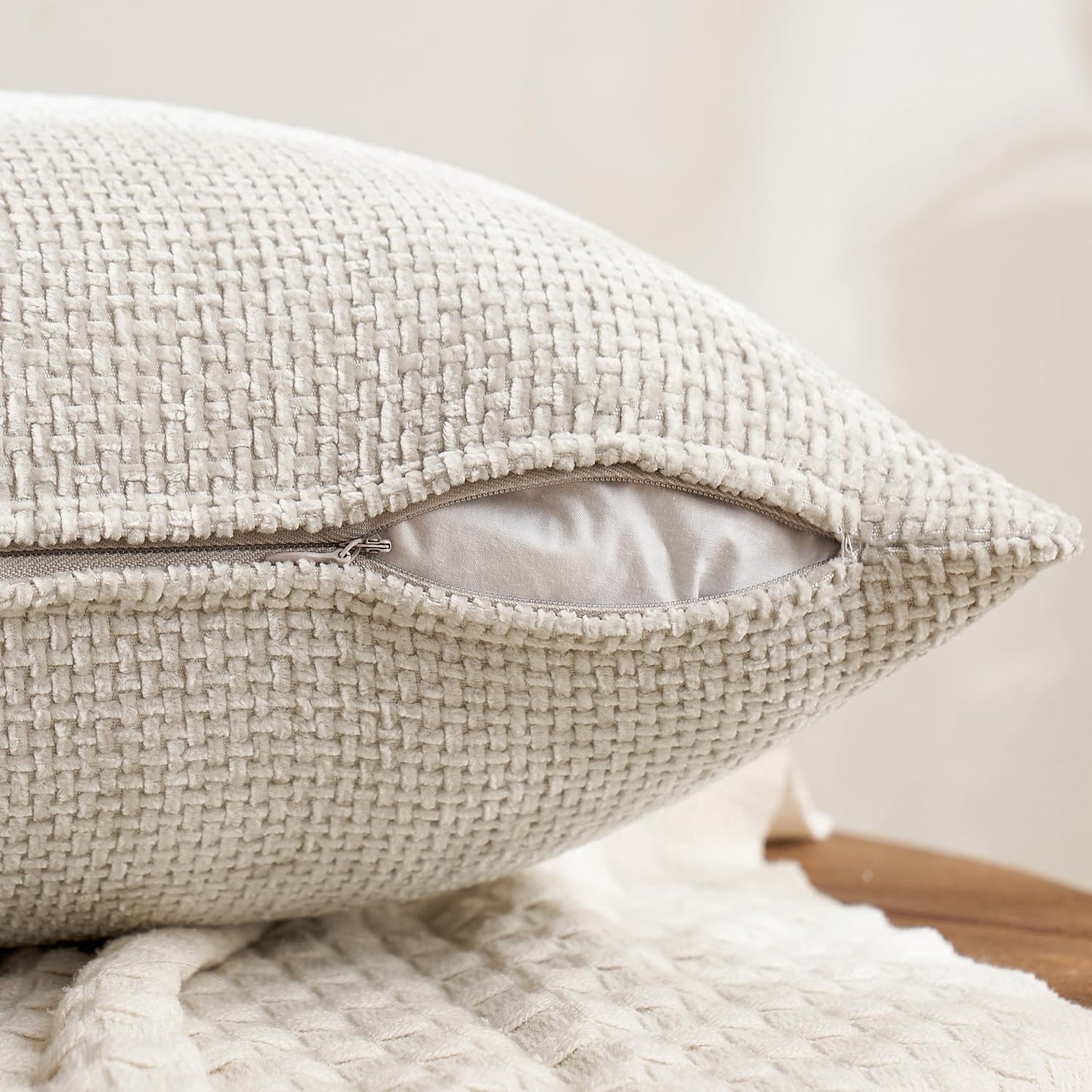 MIULEE Pack of 4 Couch Throw Pillow Covers 18x18 Inch Neutral Soft Decorative Chenille Pillow Covers Farmhouse Boho Cushion Covers for Mid Century Modern Home Decor Sofa Bedroom Living Room