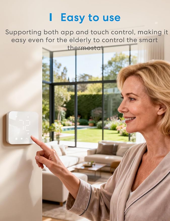 meross Smart Thermostat for Home, WiFi Thermostat Works with Matter, Alexa, Apple Home, Google Assistant, App & Voice Control, 7x24h Scheduling, Energy Saving, C-Wire Required