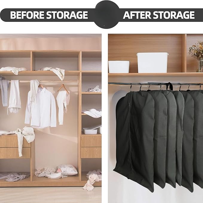 Garment Bag for Hanging Clothes – Organic Cotton Suit & Coat Cover with Zipper | Breathable Closet Organizer for Travel & Storage (X-Large (24"x60"), Black)
