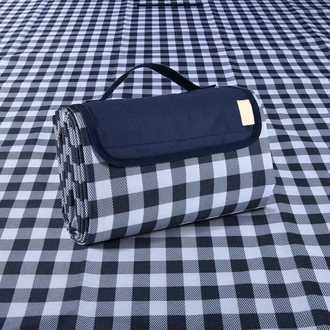 Outdoor Picnic Blanket, Foldable Waterproof Sand Beach Mat, Large 80x60in Beach Camping Hiking Travel Family Concerts Portable Beach Blankets (Dark Blue)