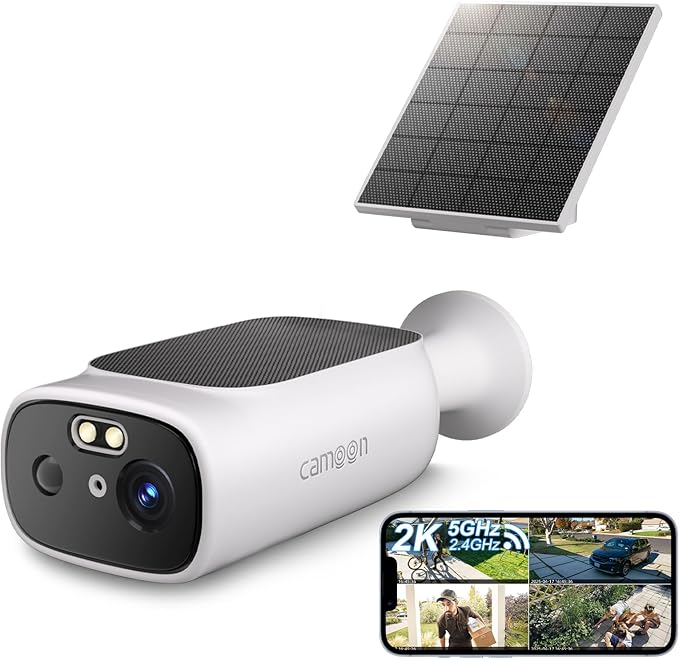 2K Solar Camera Outdoor Wireless-5/2.4Ghz WiFi Cameras for Home Security, AI Motion Detection, Color Night Vision, SD Card/Cloud Storage, Waterproof, Compatible with Alexa/Google Home (1 Camera)