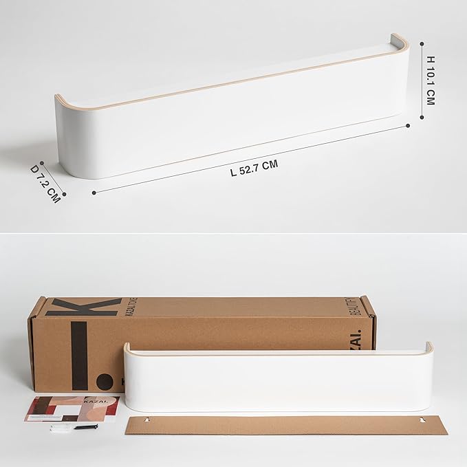Kazai. Wall-Mounted Coat Rack 'Toke' - Modern Design Coat Rack with Hidden Wall Hooks - Solid Wood Veneer Panel Coat Hanger - White