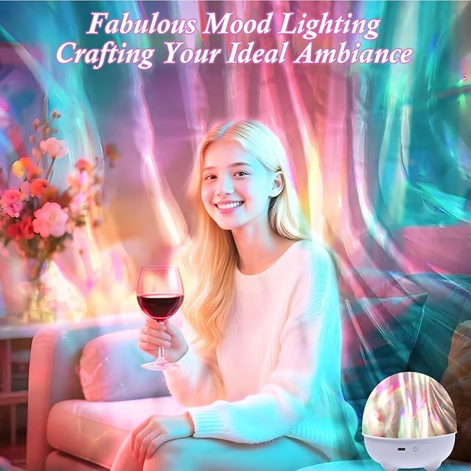 Northern Lights Projector,16 Colors Rechargeable Ocean Waves Night Light,Remote Shower Lamp for Meditation Relaxation,Cute Home Decor Aesthetic,Teen Girls Boys Gifts,Christmas Birthday,Cool Stuff